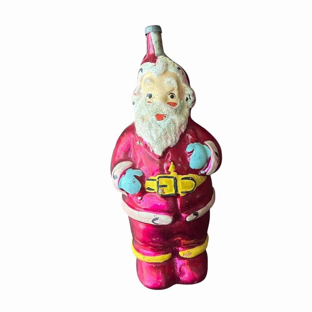 Vintage Pink Santa Glass Christmas Ornament Mica Figural Mid Century Retro 5”